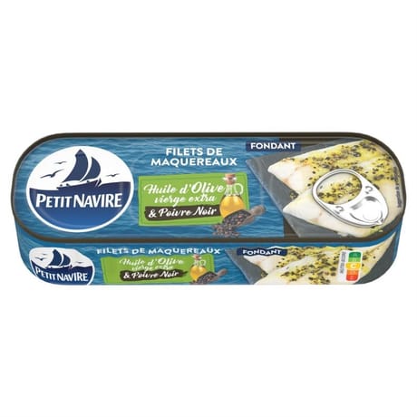 Petit navire filets de maquereaux huile d'olive vierge extra & poivre noir sans arrôme 145g