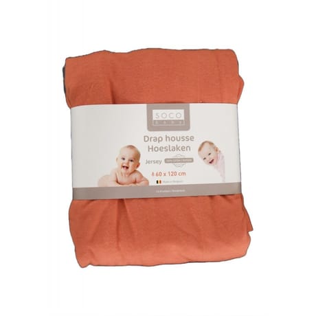 Drap housse 70x140cm jersey 100% orange poterie Socobaby
