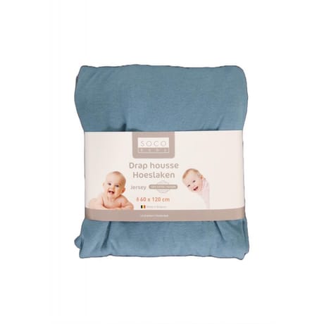 Drap housse 70x140cm jersey 100% coton bleu canard Socobaby