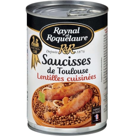 Raynal et roquelaure saucisses de toulouse aux lentilles cuisinées - plat cuisiné 420g