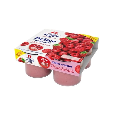 Alsace Lait délice de yaourt aux fruits d'Alsace framboise 4x125g