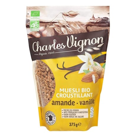 Charles Vignon muesli bio croustillant amande vanille sans gluten 375g