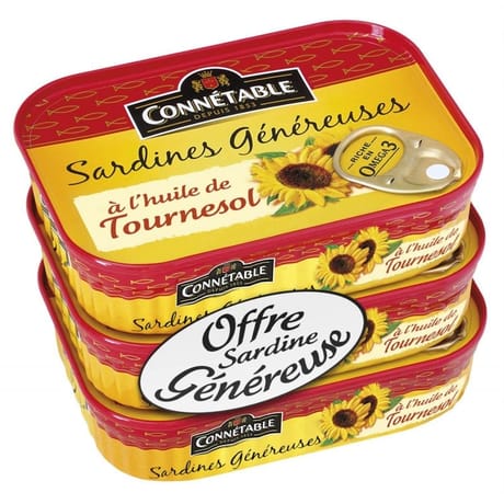 Connetable sardines généreuses tournesol 140gx3
