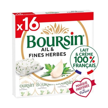 Boursin ail et fines herbes 16 portions 256g format familial