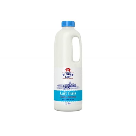 Alsace Lait lait pasteurisé origine Alsace demi-écrémé 1.5l