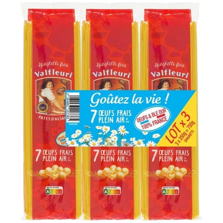 Valfleuri pâtes d'alsace spaghetti lot 3x250g