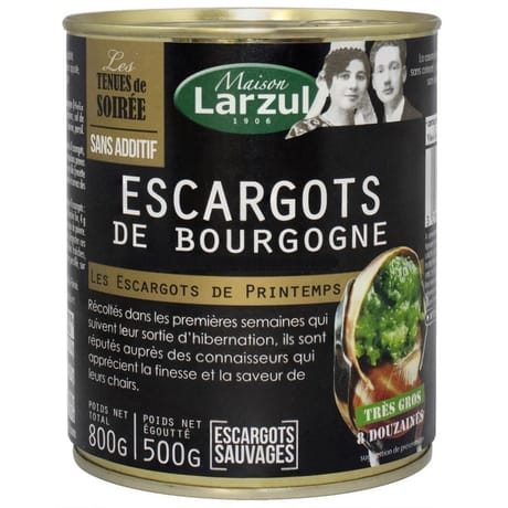 Larzul escargots de Bourgogne très gros 8 douzaines boîte 4/4 500g
