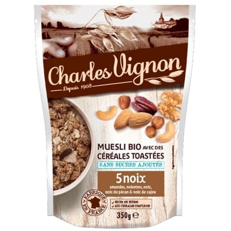 Charles Vignon muesli bio céréales toastées 5 noix doypack 350 g