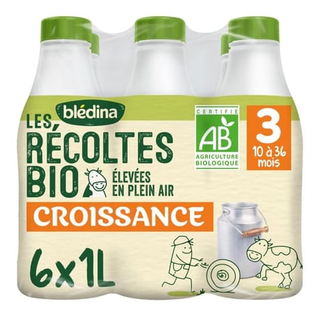 Bledina les récoltes bio croissance de 10 à 36 mois 6x1l