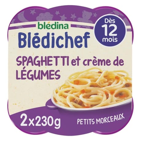 Bledina blédichef petits morceaux spaghettis et crème de légumes dès 12 mois 2x230g