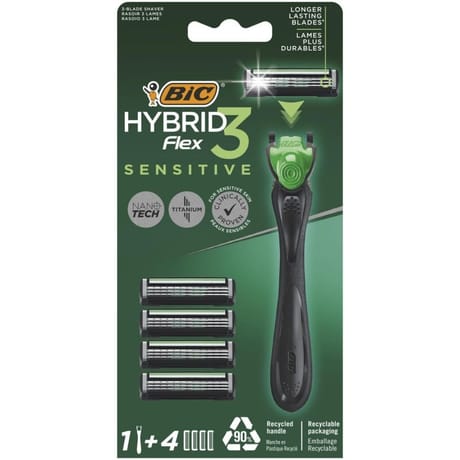 Bic flex 3 hybrid sensitive rasoir pour homme + 4 recharges