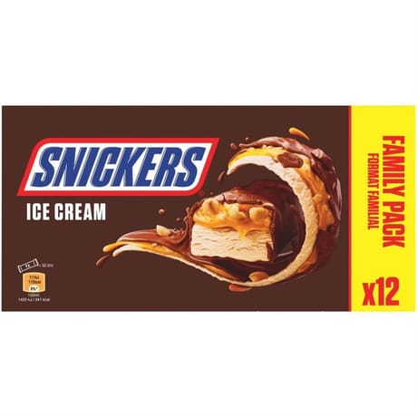 Snickers barre glacée cacahuètes et caramel format famillial x12 547g