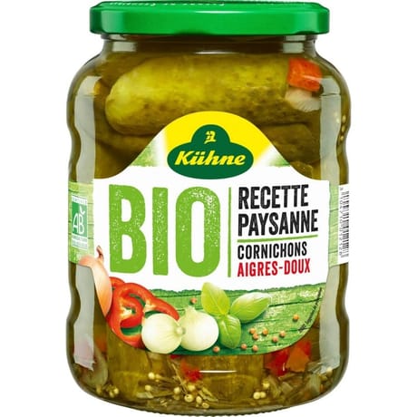Kuhne cornichons aigre-doux recette paysanne bio 380g