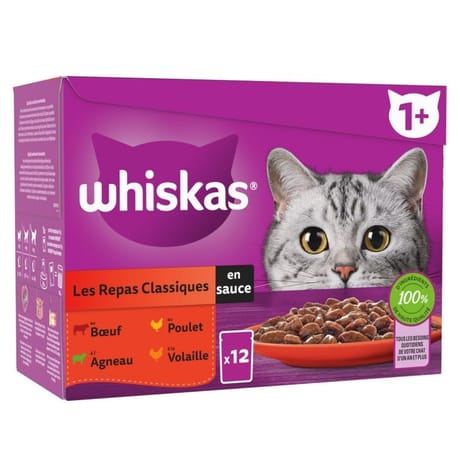 Whiskas Pâtée pour chat sachets fraîcheur repas classiques en sauce 12x85g