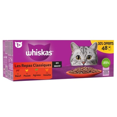 Whiskas sachets fraîcheurs les repas classiques chat adulte x48 4080g