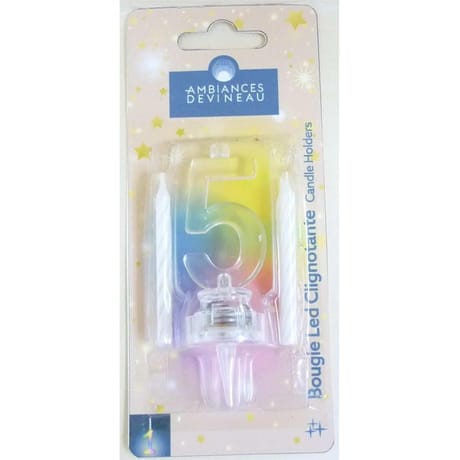 Chiffre plastique avec led N°5 et 4 bougies blanches
