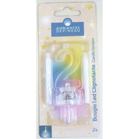 Chiffre plastique avec led N°2 et 4 bougies blanches