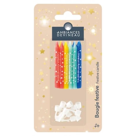 12 bougies "Joyeux Anniversaire" coloris assortis
