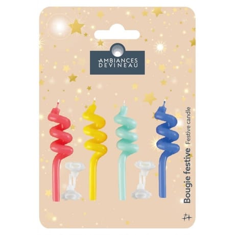 4 bougies "pailles" coloris assortis