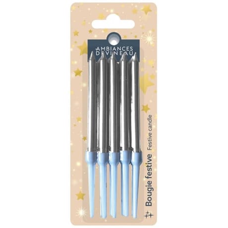 10 bougies cérémonie Argent et longues bobèches