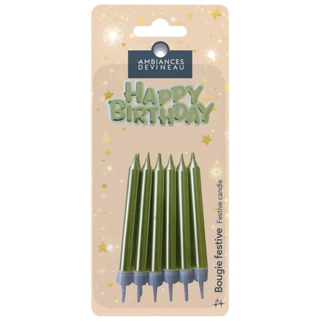 12 bougies laquées et plaque "Happy birthday" Or