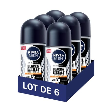 Nivea déodorant bille homme black & white ultimate lot x6 50ml