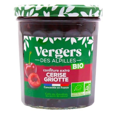 Verger des Alpilles confiture extra vergers bio cerise griotte 370g