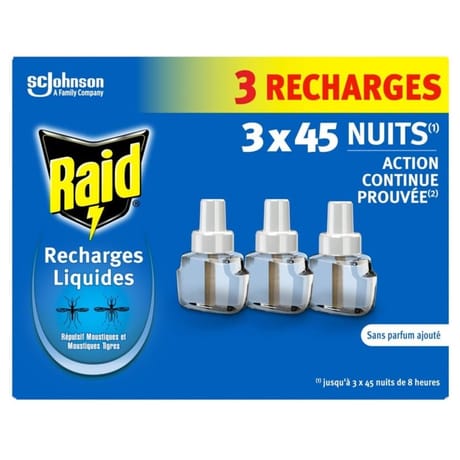 Raid recharge liquide pour diffuseur électrique 45 nuits x3