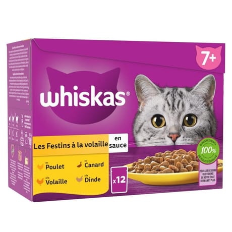 Whiskas senior pâtée pour chat sachets fraîcheur festins à la volaille en sauce 12x85g