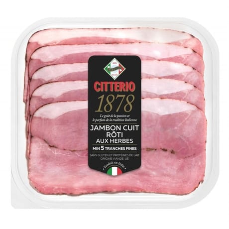 Citterio 1878 jambon cuit rôti aux herbes sans gluten et protéines de lait mini 5 tranches 130g