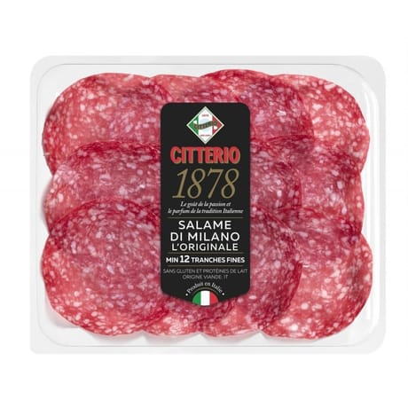 Citterio 1878 salami sans gluten et protéines de lait mini 12 tranches 80g