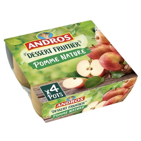 Andros dessert fruitier pomme nature 4 x 100g