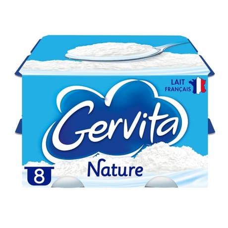 Gervita fromage blanc nature sous mousse fouettée à la crème 8x100g