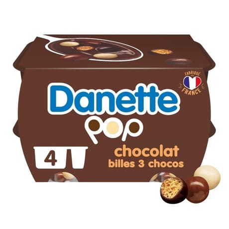 Danette pop 3 chocos et billes soufflées 4x117g