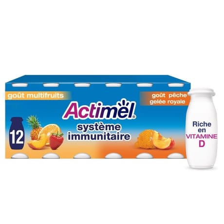 Actimel lait fermenté à boire goût multifruits et pêche 12x100g