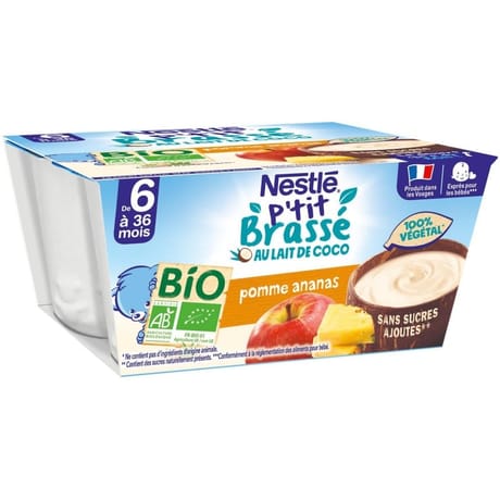 Nestlé p'tit brassé bio végétal lait de coco pomme ananas dès 6 mois 4x90g