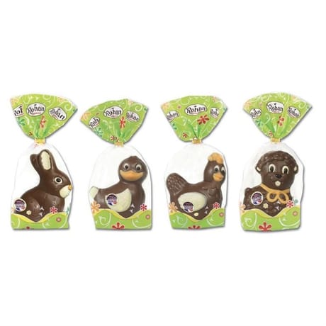 Rohan lapin ou canard ou poule en chocolat au lait décorés x1-125g