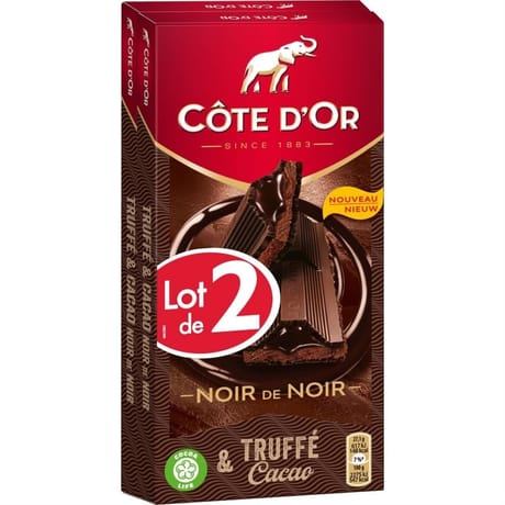 Cote d'or fourré épais noir truffe coeur coulant chocolat 2x190-380g