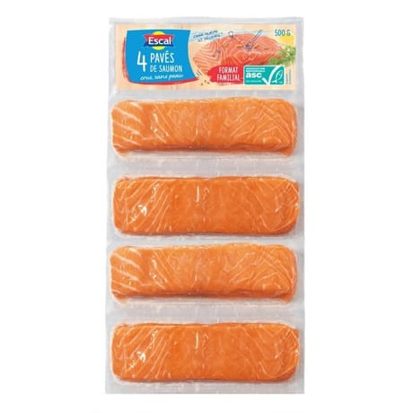Escal sachet de 4 pavés de saumon asc crus sans peau