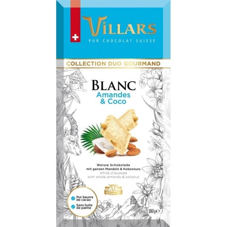 Villars tablette chocolat blanc amandes coco 180g