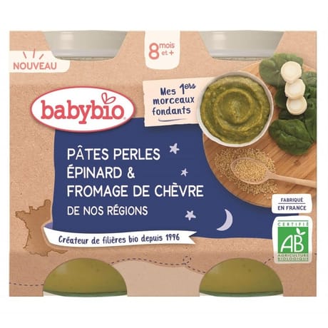 Babybio pot bonne nuit pates epinard chevre des 8 mois 2x200g