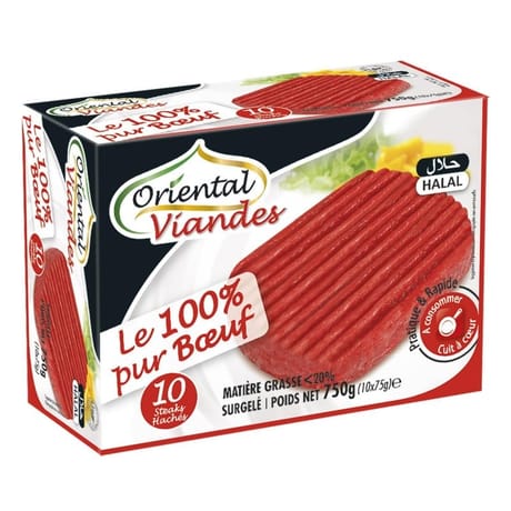Oriental Viandes steak haché 100% pur boeuf 20% mg halal 10x75g