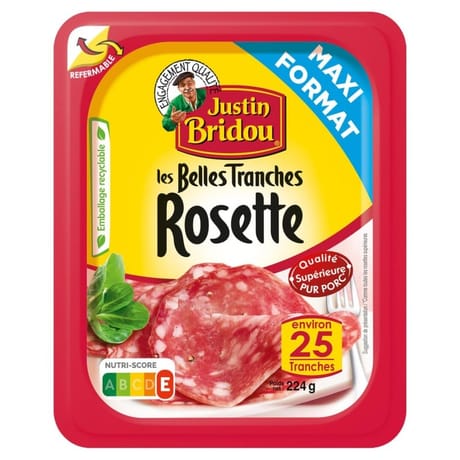 Justin bridou les belles tranches rosette qualité sup pur porc environ 25 tranches 224g maxi format