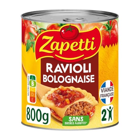 Zapetti ravioli sauce bolognaise riche en boeuf - blé complet - viande francaise - plat cuisiné 800g