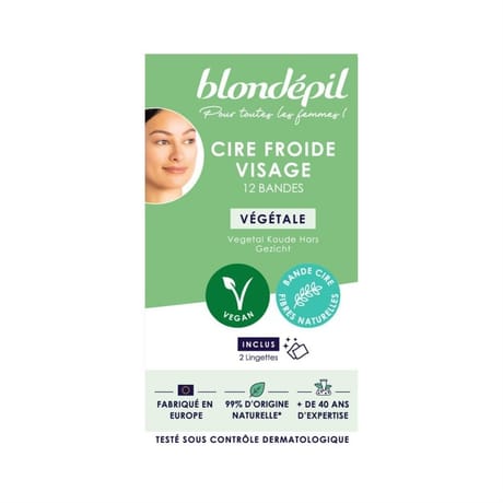 Blondepil cire froide végétale visage 99% naturel + vegan 12 bandes