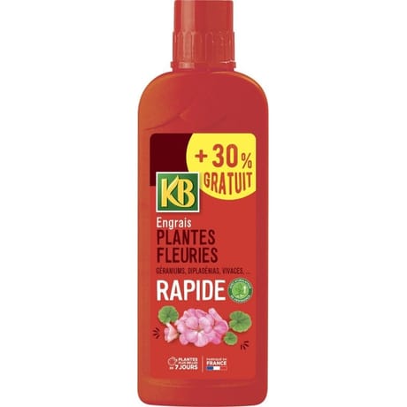 Engrais rapide plantes fleuries : géraniums, dipladénias, vivaces, promo 1l+30% gratuit