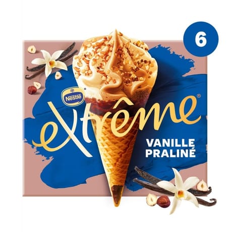 Extrême 6 cônes vanille praliné coeur fondant praliné 720ml 426g