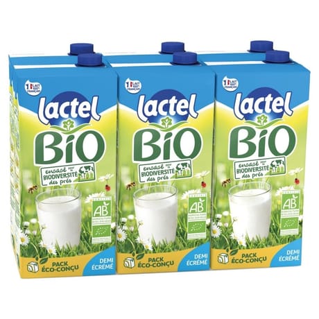 Lactel lait uht bio demi écrémé brique 6x1l