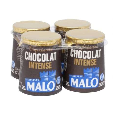 Malo lait pasteurisé emprésure sucré au chocolat intense 4x125g
