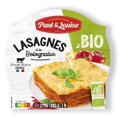 Paul & louise lasagnes à la bolognaise  bio barquette mono 285g